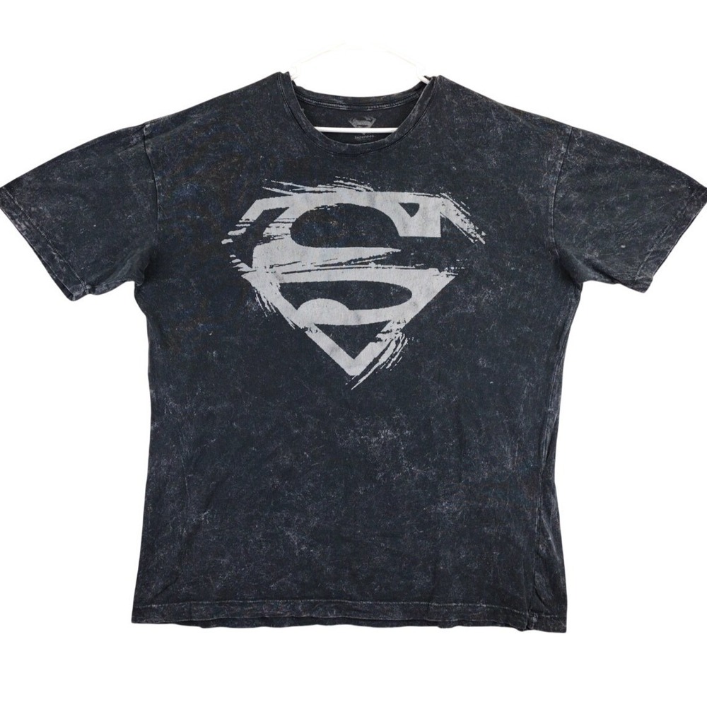 Superman Graphic T Shirt Mens 2XL Black Acid Wash Short Sleeve DC Comics